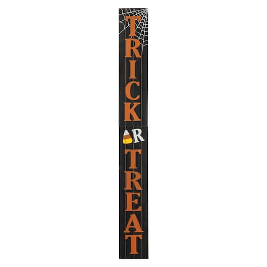 Glitzhome® Orange & Black Wooden Trick or Treat Porch Sign